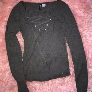 h&m gray lace up long sleeve shirt